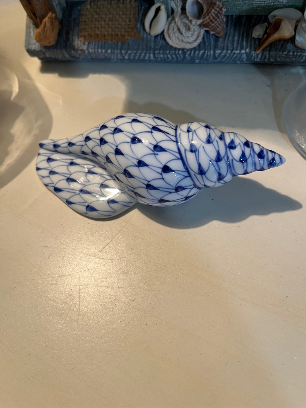 Andrea by Sadek VTG Blue and White Ceramic Shell Sculpture